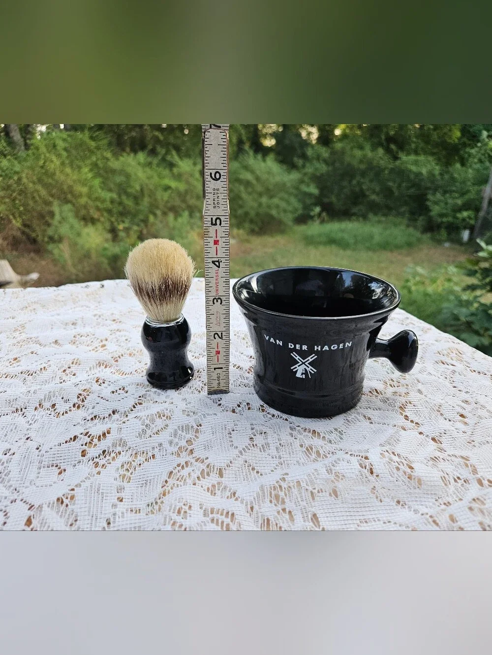 Black Ceramic Shaving Mug and Brush Set by Van Der Hagen